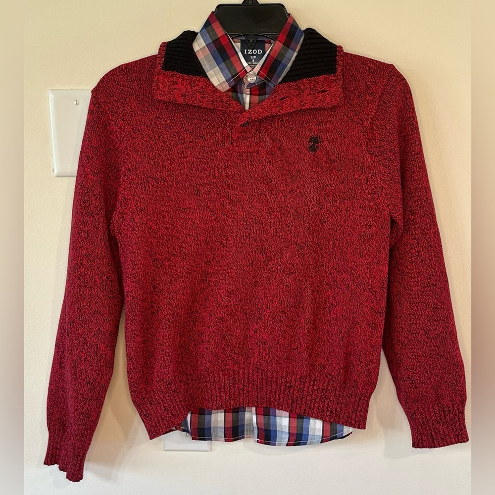 Izod Boys 2 Piece Red Sweater/Dress Shirt Set NWT Size 8 Husky